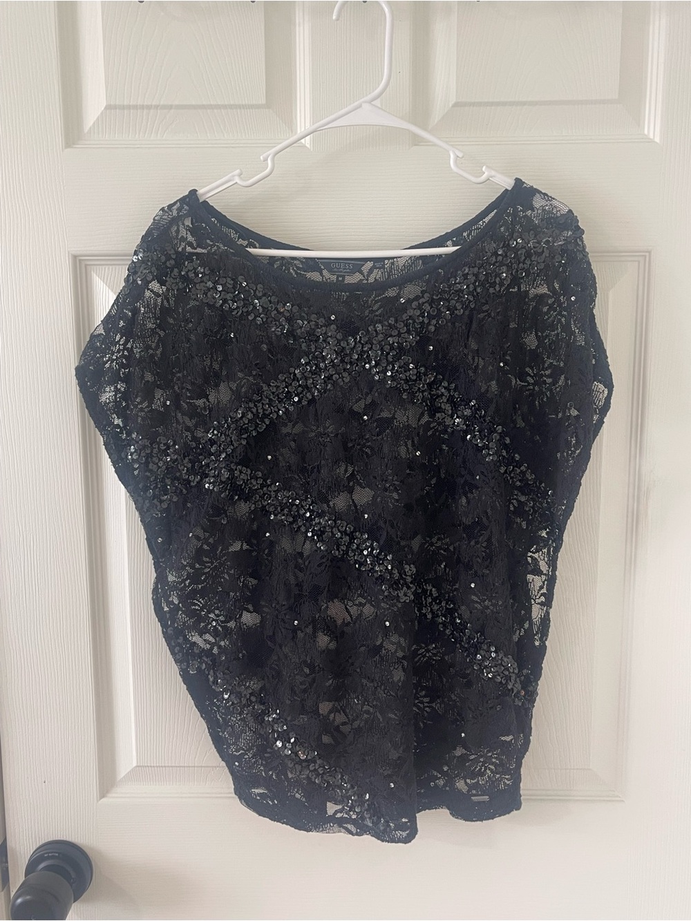 Guess Black Lace Sequin Blouse